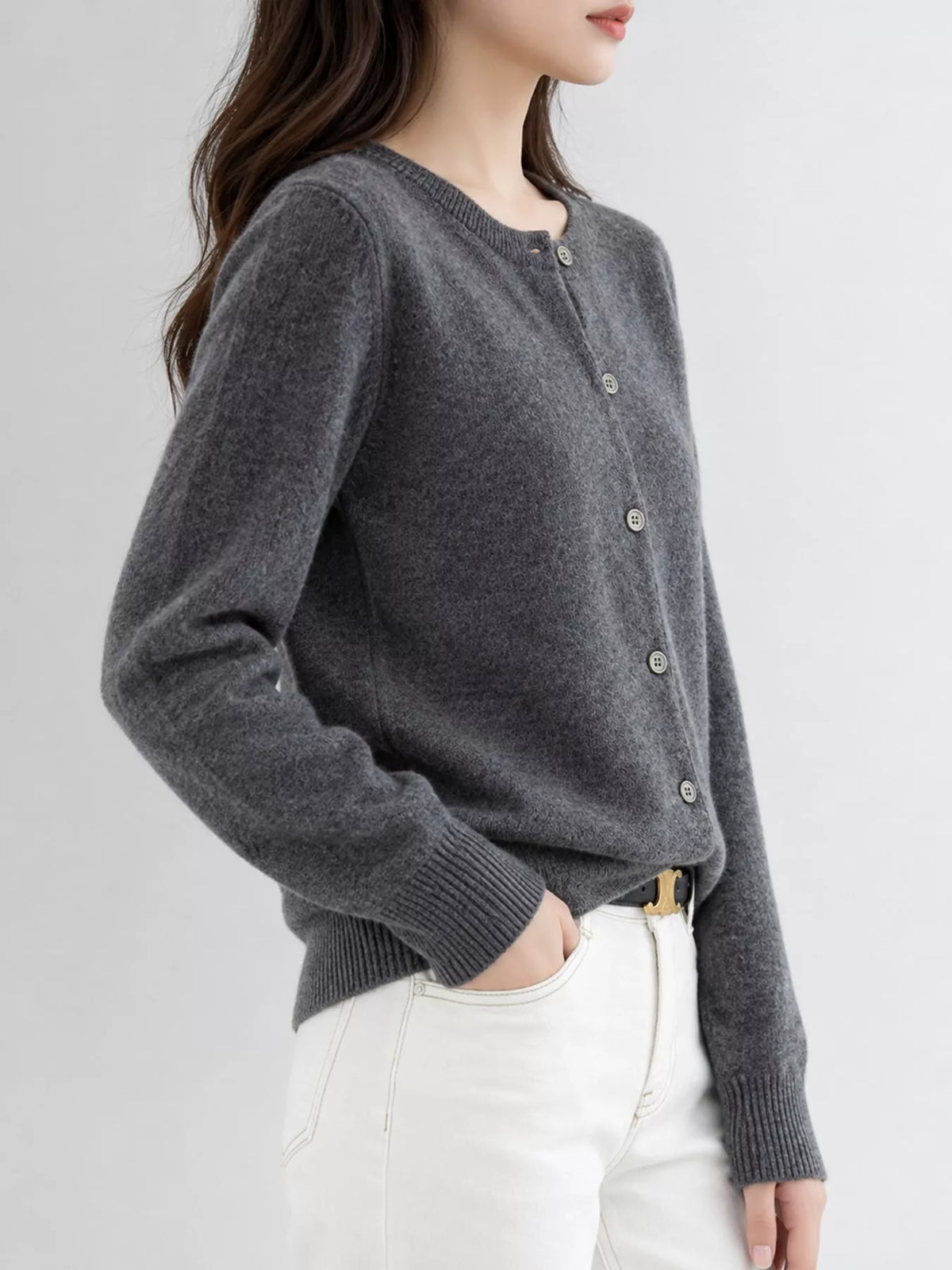 Crew-Neck Button-Down Cardigan