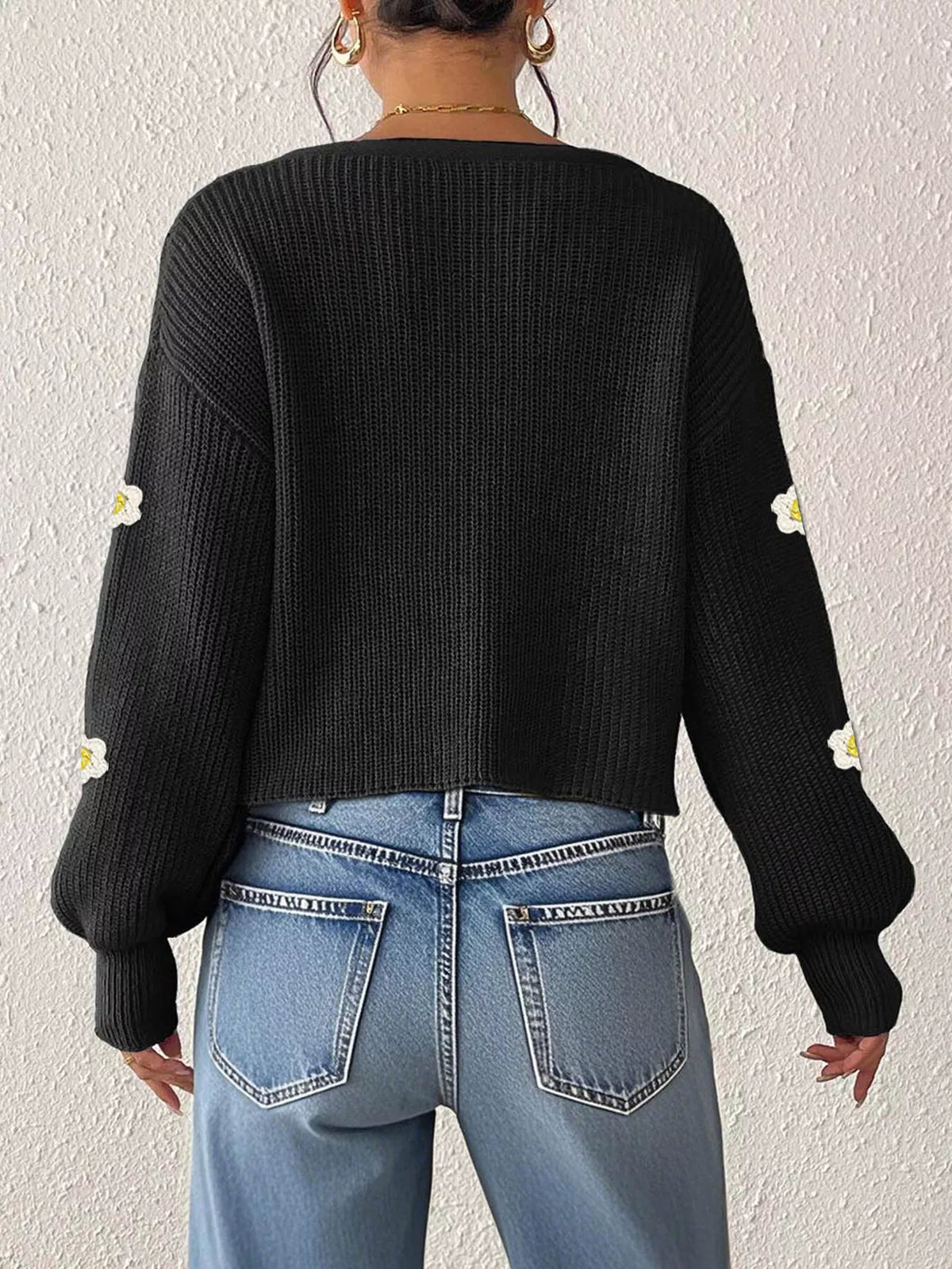 Floral V-Neck Button-Down Cropped Cardigan