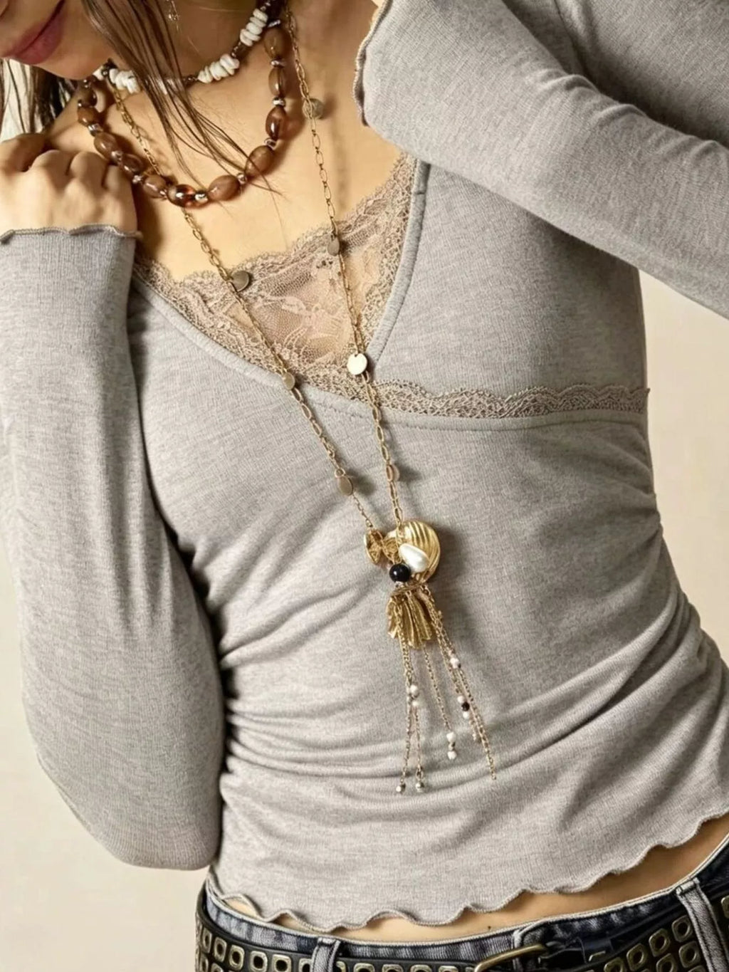 Lace Detail Long Sleeve T-Shirt