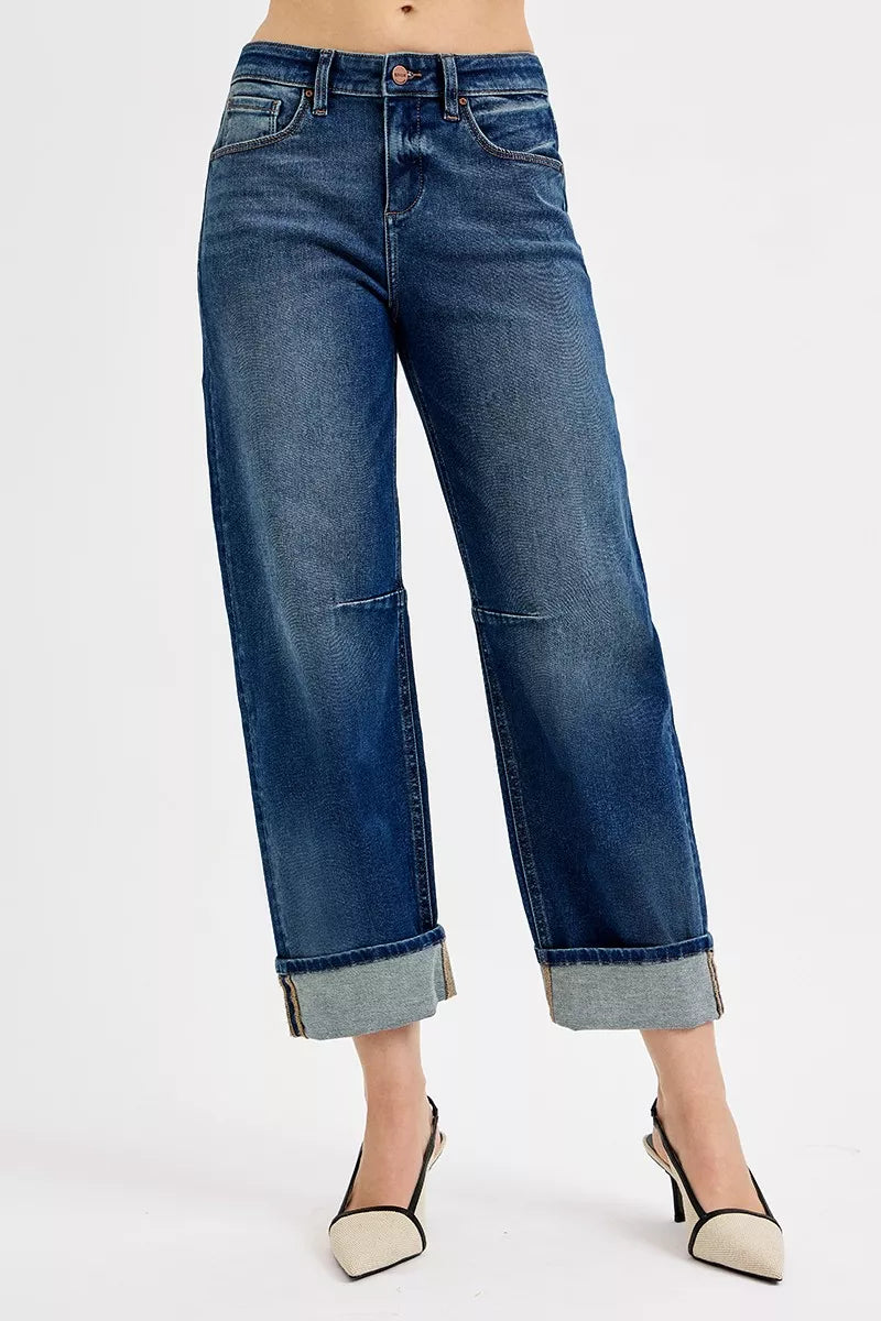 RISEN Slouchy Crop Barrel Cuffed Jeans