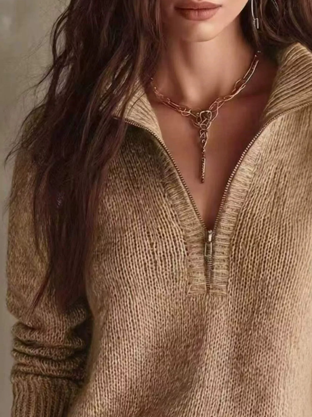 Half Zip Dropped Shoulder Sweater