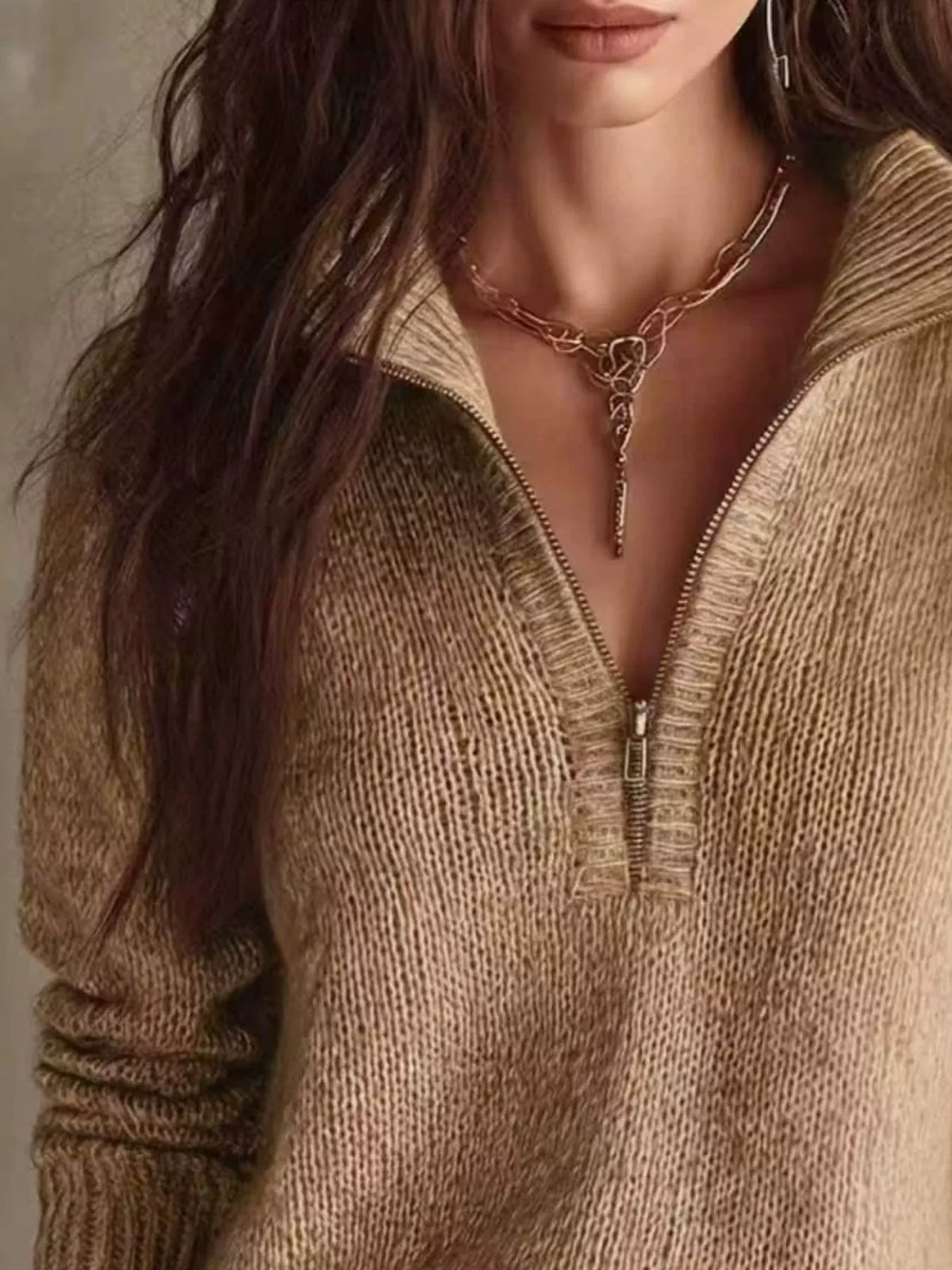 Half Zip Dropped Shoulder Sweater
