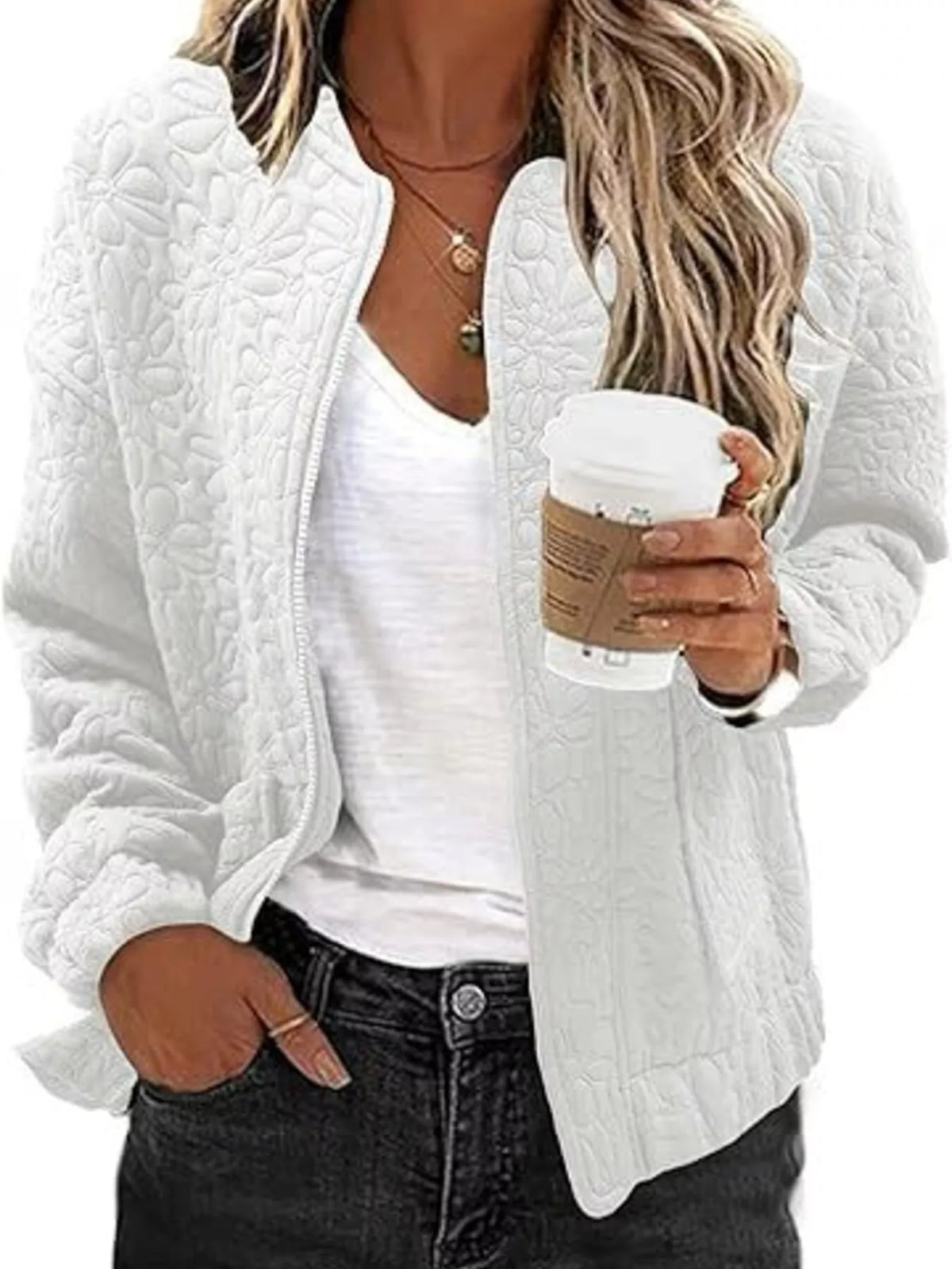 Floral Quilted Zip Up Jacket