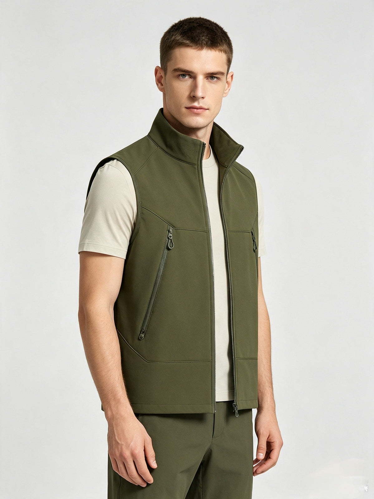 Couple Stand Collar Outdoor Vest Thin Fleece Lined Warm Sleeveless Waistcoat Wind Resistant Waterproof Functional Sports Gilet Zipper Pockets Casual Outerwear For Autumn Winter