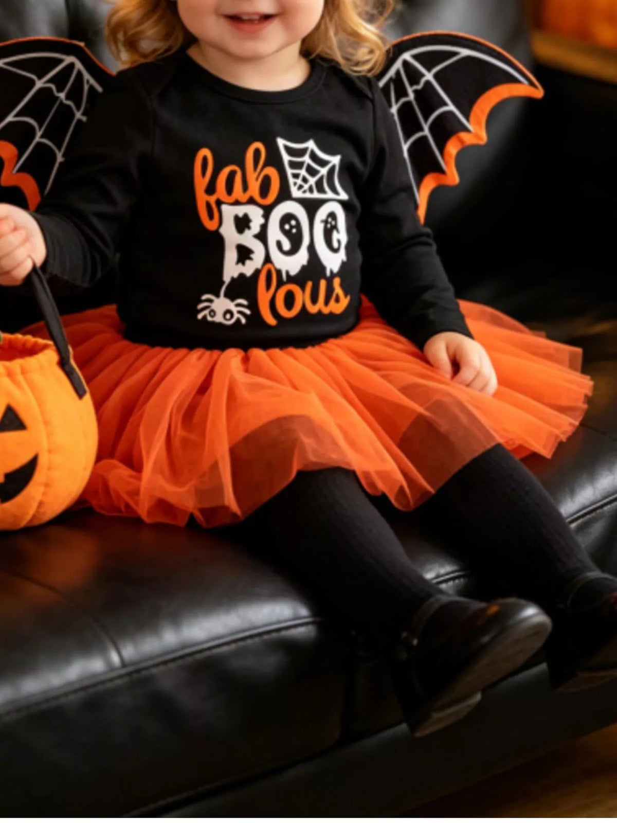 Children's Halloween 'Fab-Boo-Lous' Bat Wing Long Sleeve Top and Tulle Skirt Set