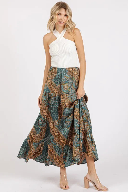 Mittoshop Paisley Patchwork Print Satin Maxi Skirt