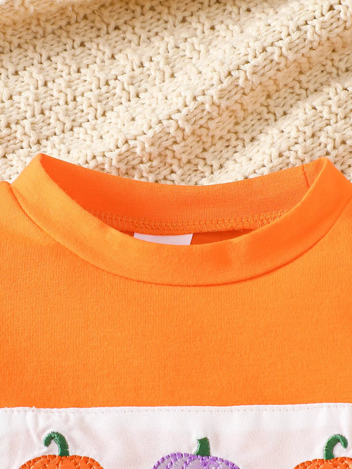 Children's Halloween Pumpkin Long Sleeve Top and Spiderweb Bell Bottom Set