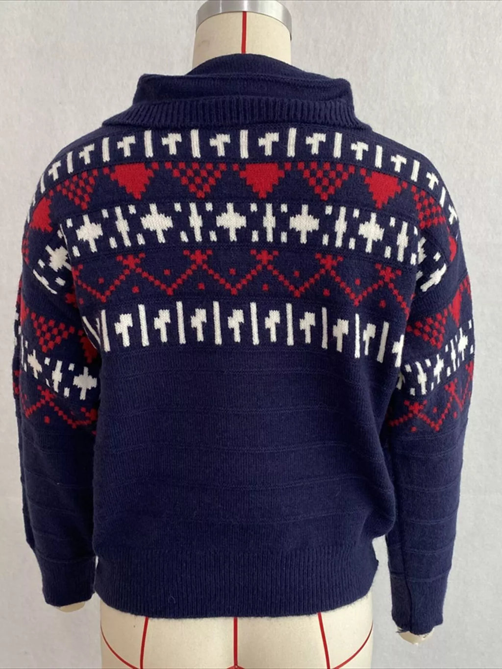 Vintage-Inspired Fair Isle Patterned Polo Sweater