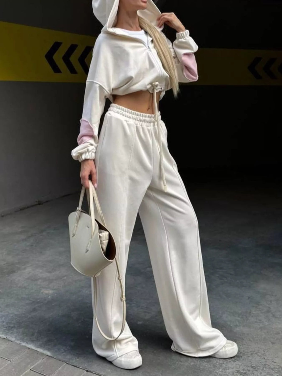 Zip Up Hoodie and Wide-Leg Pants Set