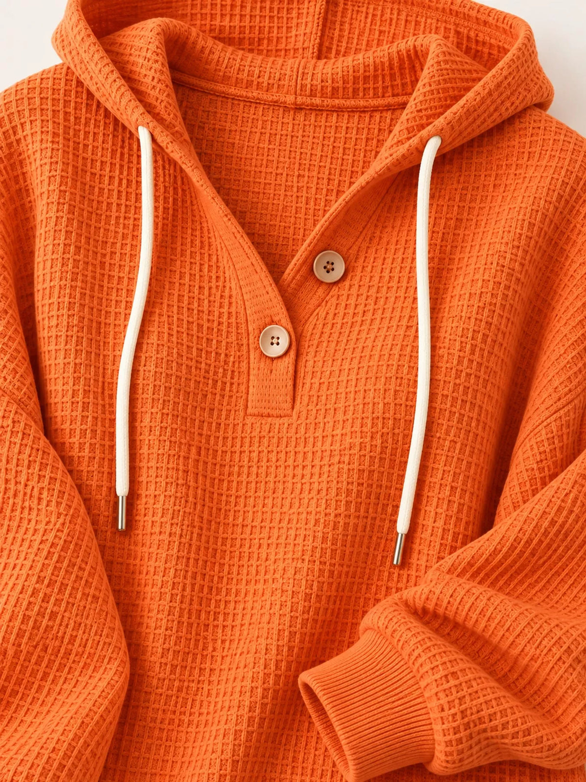 Full Size Waffle Knit Button Detail Hoodie Plus Size