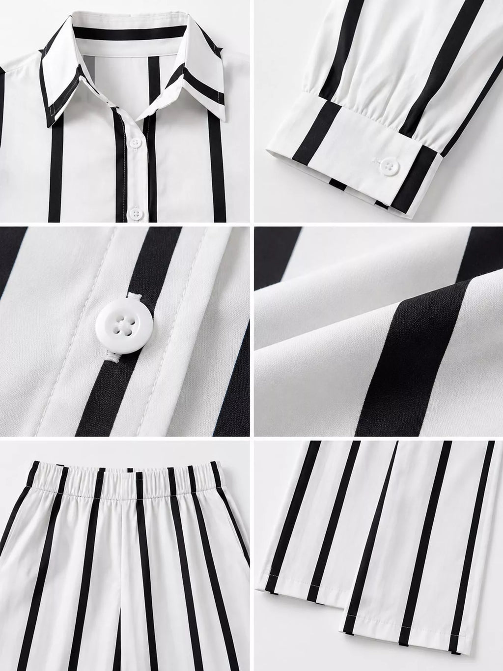 Striped Button-Down Shirt and Wide-Leg Pants Two-Piece Set