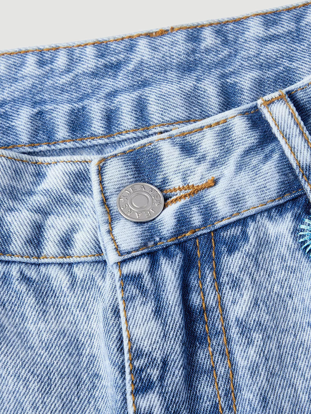 Embroidered High-Waisted Wide-Leg Jeans