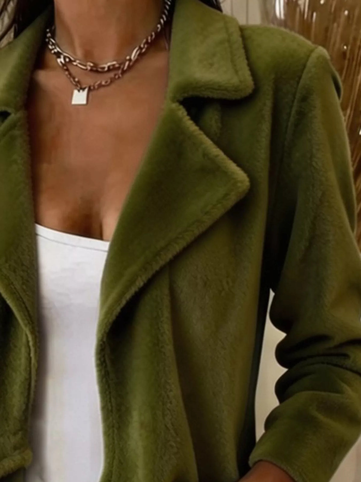 Full Size Fleece Waterfall Collar Outerwear Plus Size