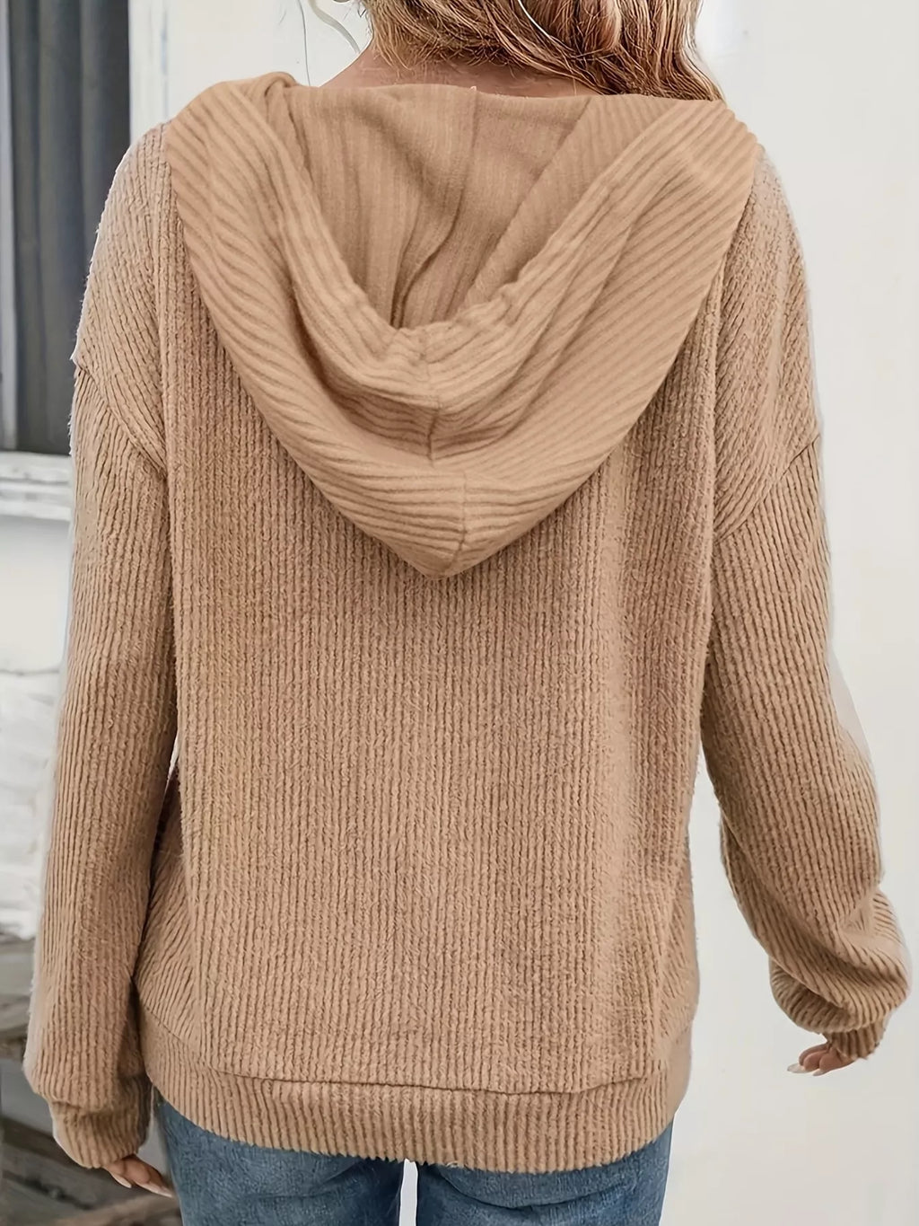 Button-Front Drawstring Hoodie