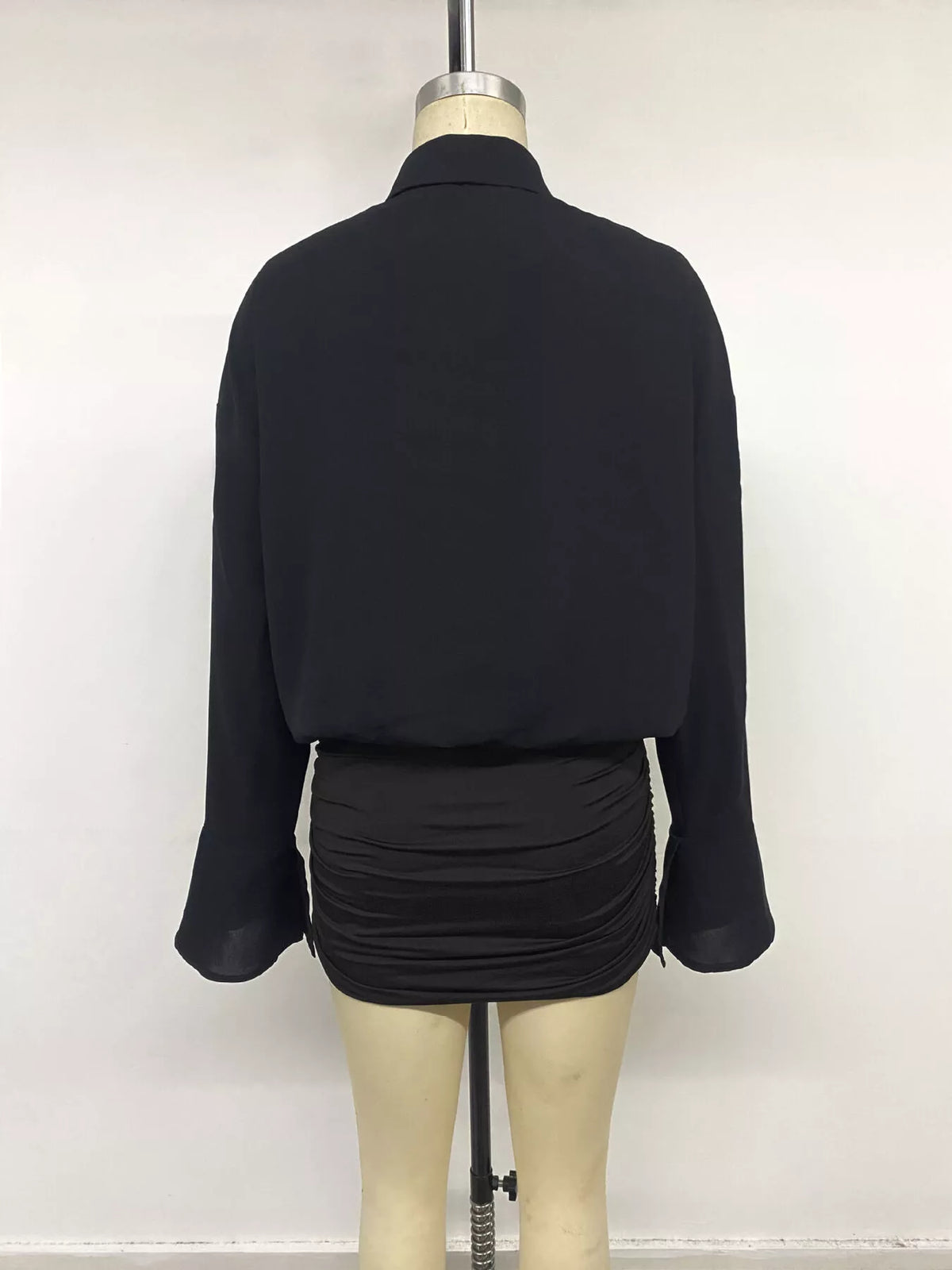 Button Front Flounce Sleeve Bodycon Shirt Dress