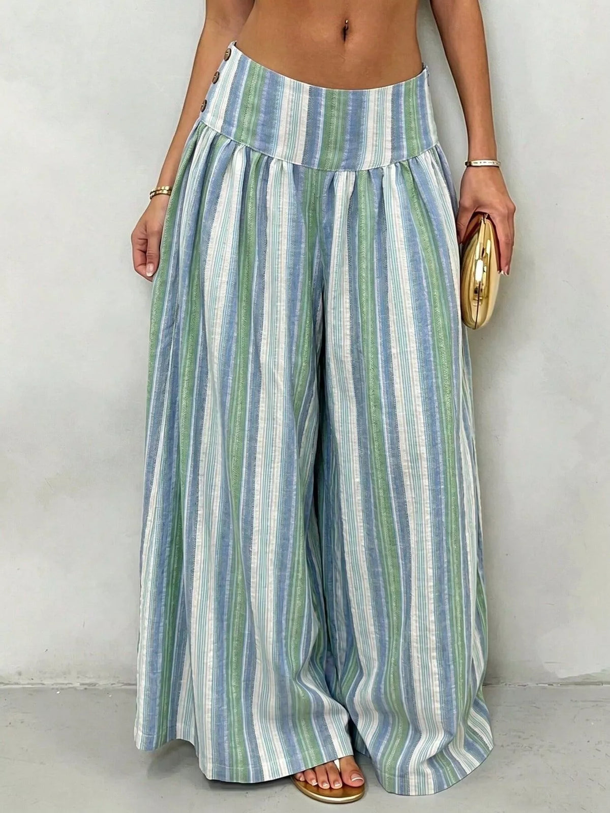 High-Waisted Striped Wide-Leg Casual Pants