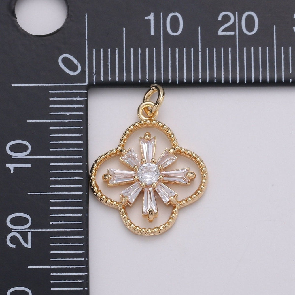 Baguette CZ Jasmine 24K Gold Filled, Daisy Cluster Cubic Charm, Dainty Flower Pendant Dainty Vane Charm Compass bracelet earring necklace C-830