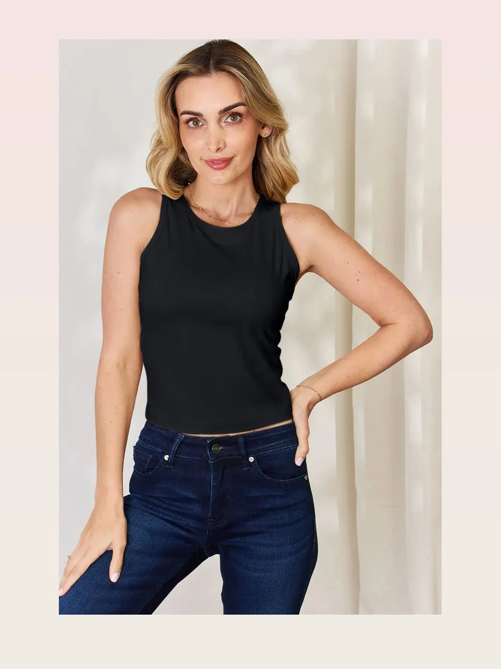 Slim-Fit Round Neck Stretch Nylon Tank Top