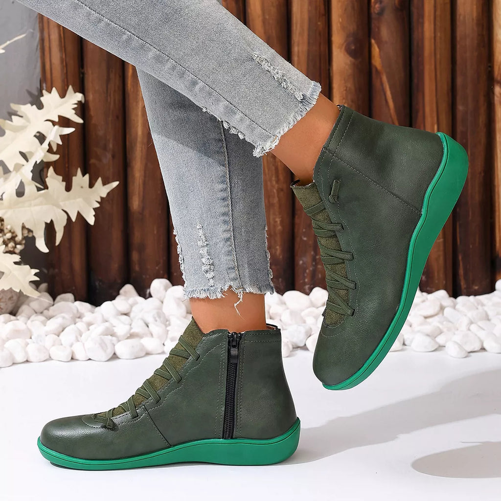Lace-Up Faux Leather Ankle Boots