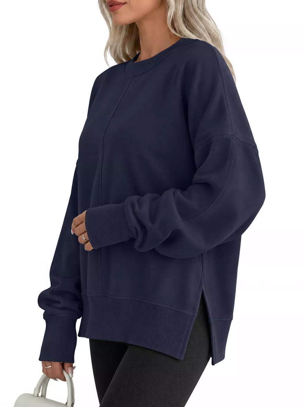 Oversized Crew Neck Sweatshirt with Side Slit