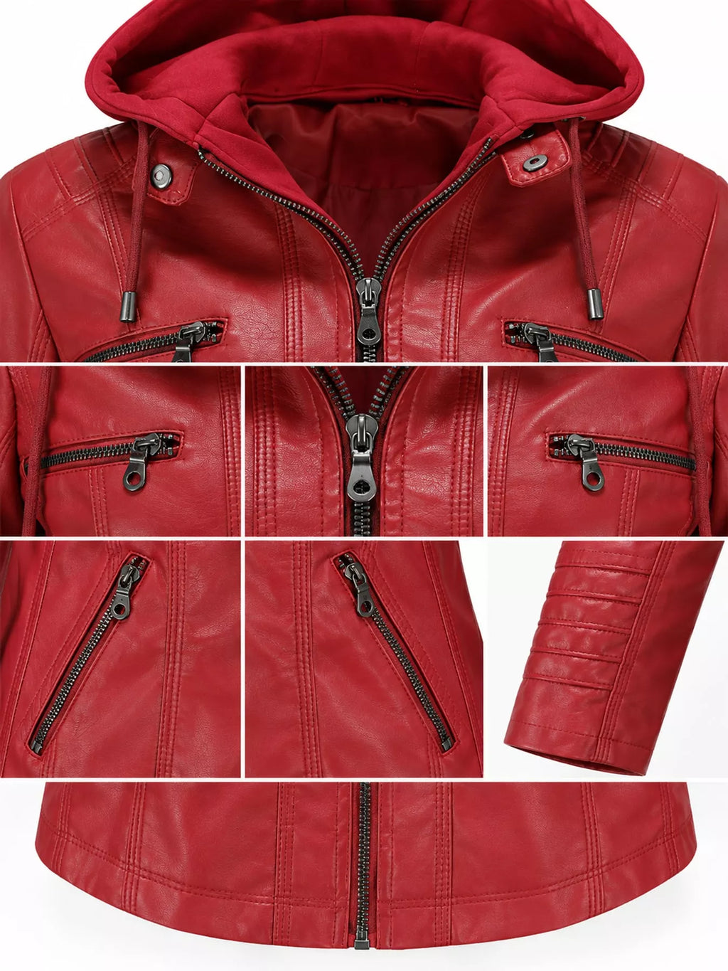 Full Size Detachable Hooded Faux Leather Moto Jacket Plus Size