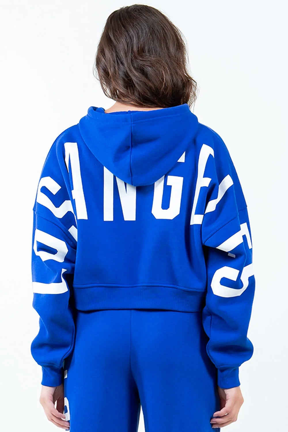 Cropped Hoodie with Graphic Letter and Drawstring Hood