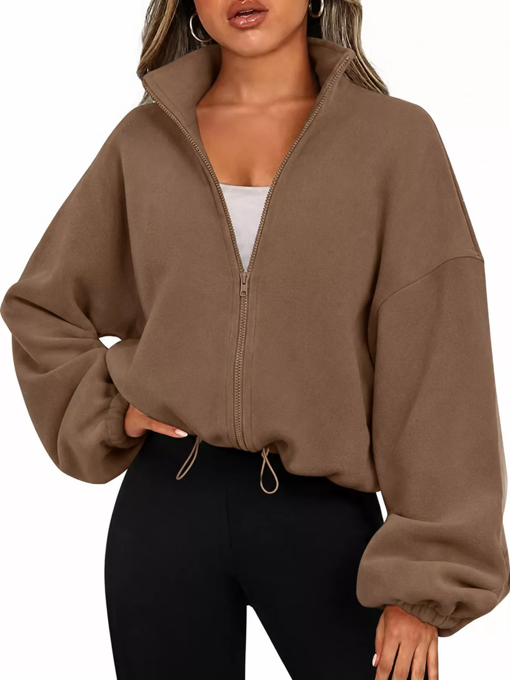 Drawstring Hem Zip Up Jacket