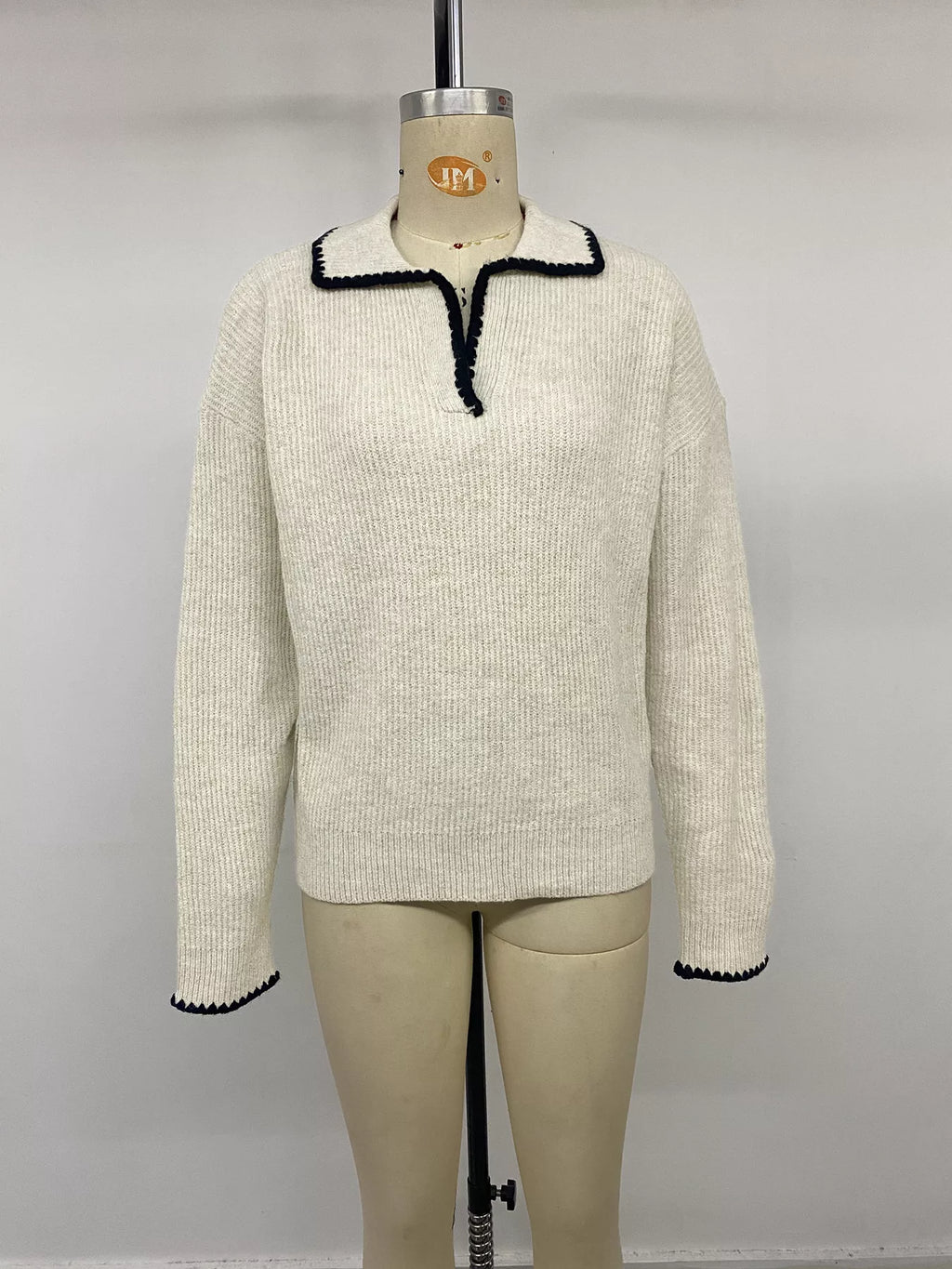Contrast Trim Dropped Shoulder Sweater
