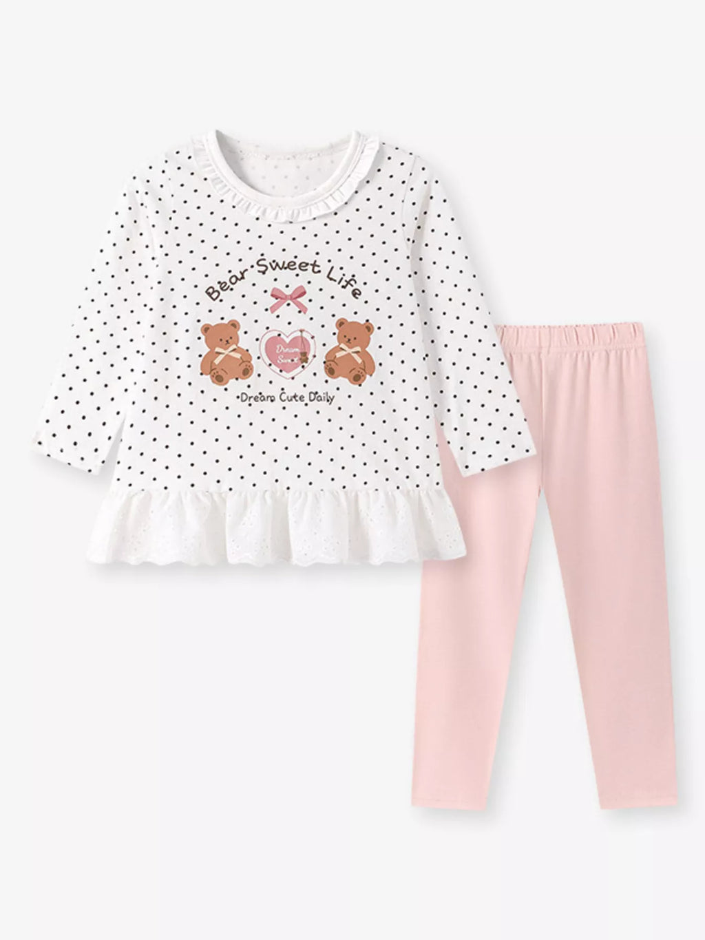 Children's Polka Dot Bear Long-Sleeve Top and Leggings Set