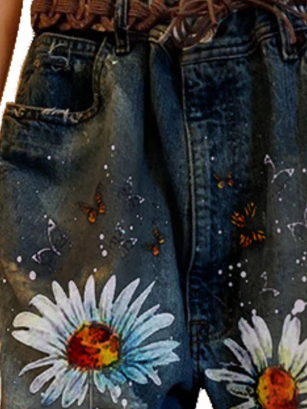 Full Size Floral Distressed Cropped Jeans Plus Size