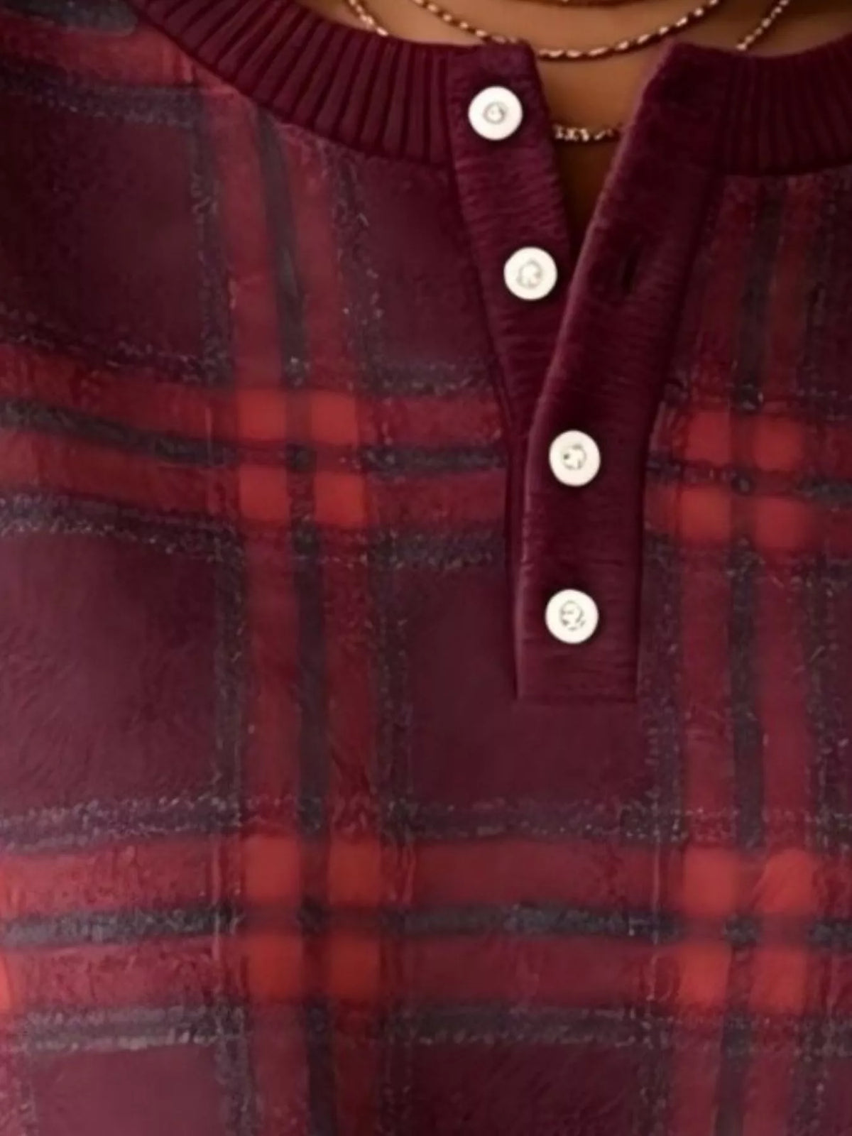 Full Size Plaid Button Detail Long Sleeve Sweatshirt Plus Size