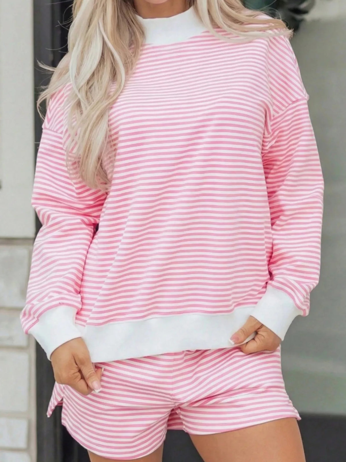 Striped Oversized Sweatshirt and Shorts Set