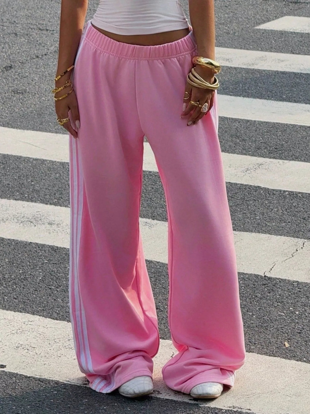 High-Waisted Wide-Leg Track Pants with Side Stripes