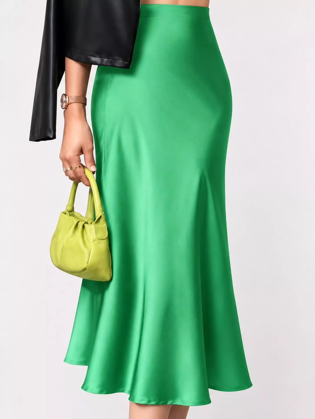 High-Waisted Satin Midi Skirt