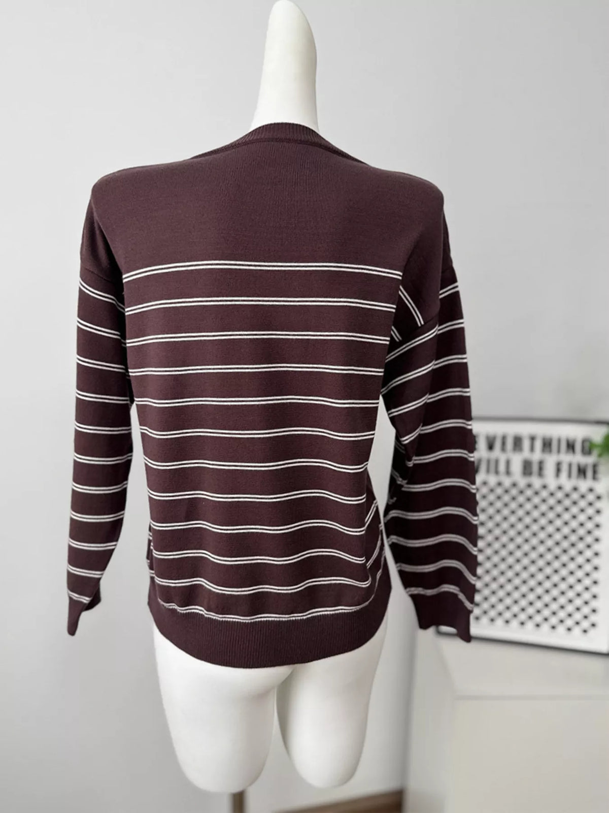 Classic Striped Crewneck Knit Top with Layered Sweater Detail