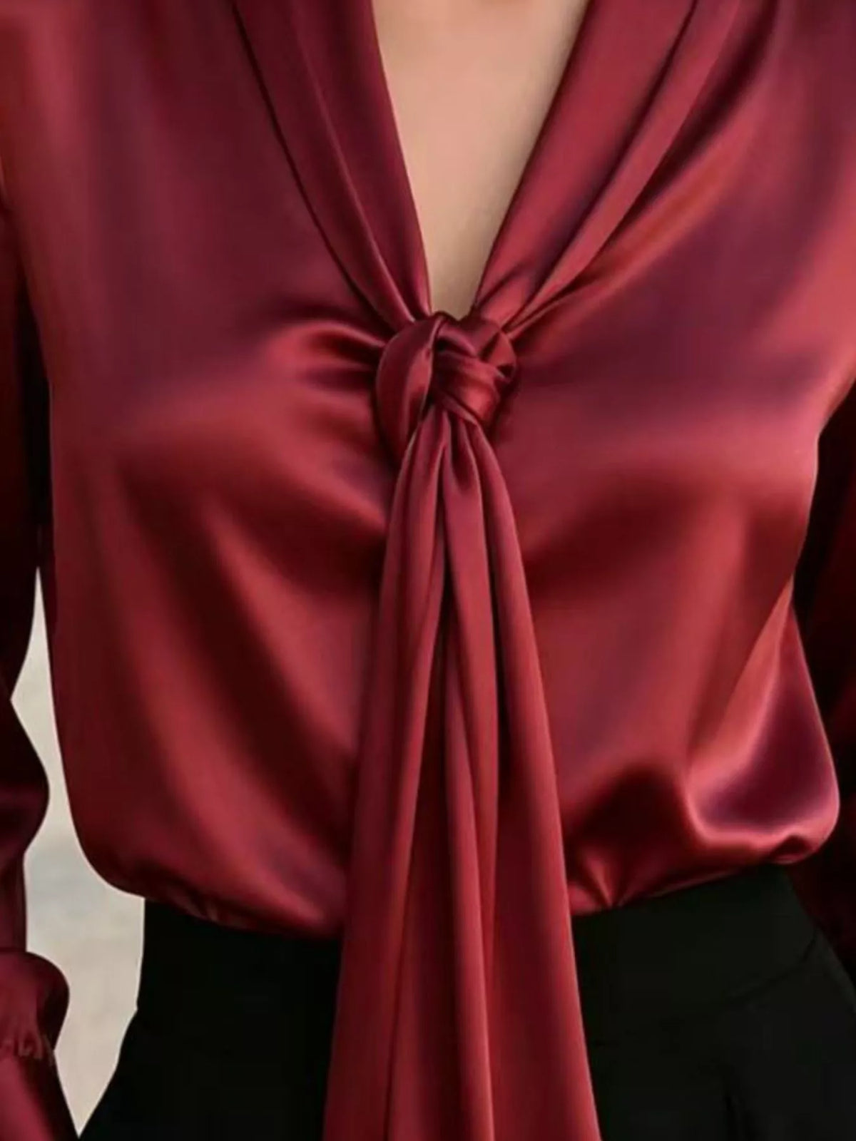 Front Tie Detail Satin Blouse