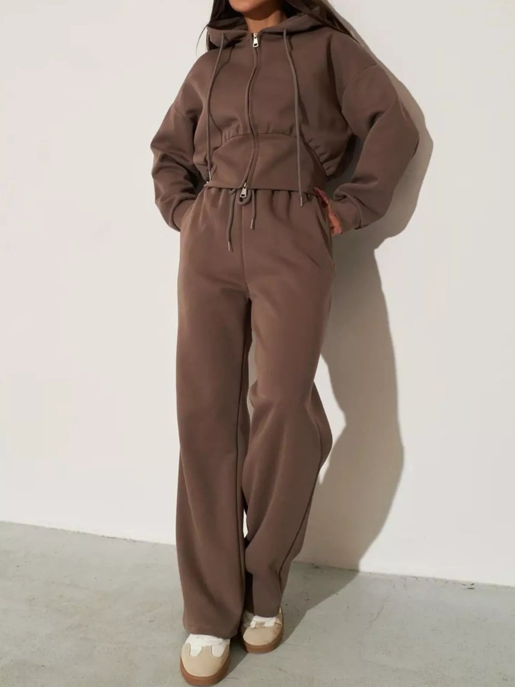 Zip-Up Hoodie and Wide-Leg Sweatpants Set