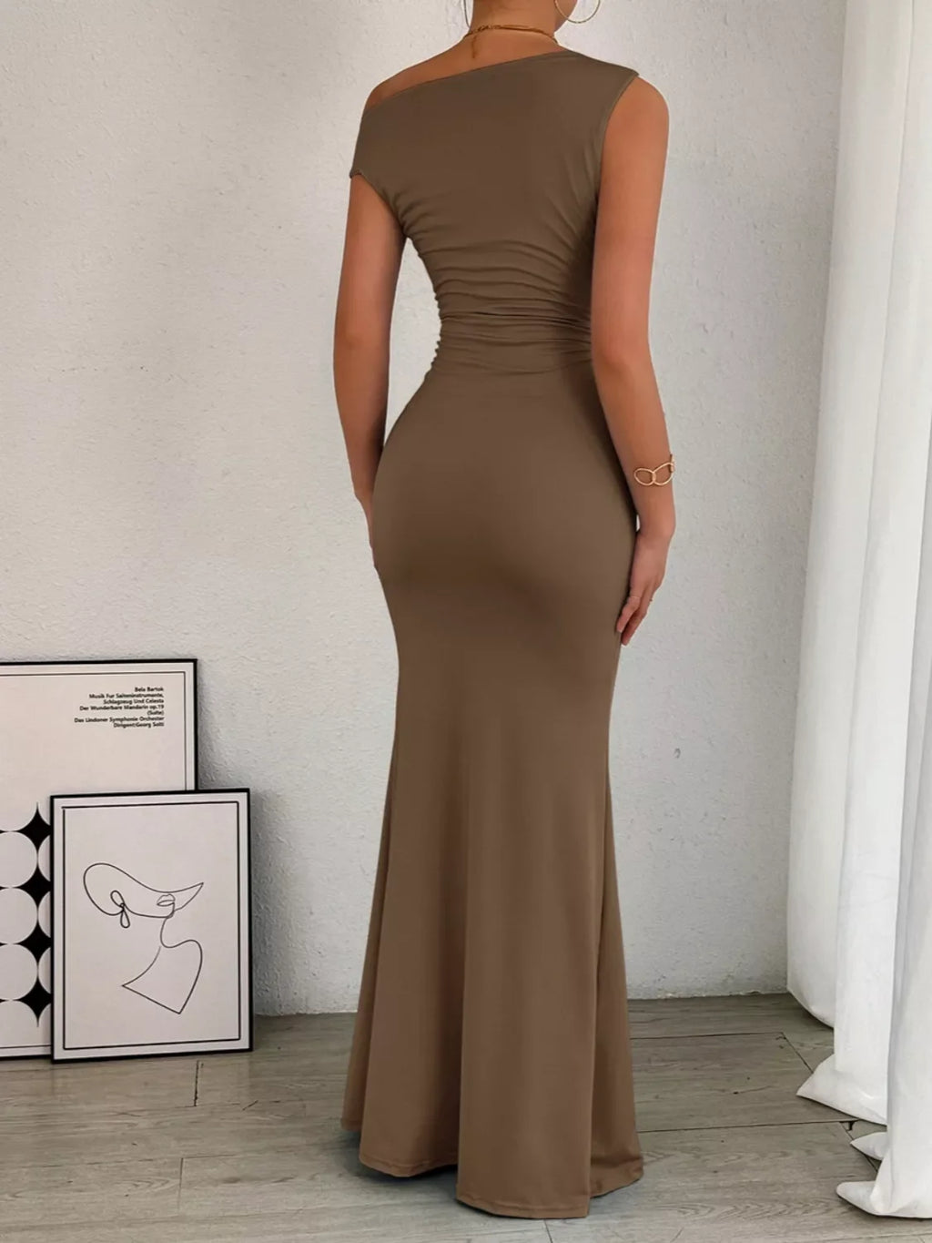 One-Shoulder Ruched Bodycon Maxi Dress
