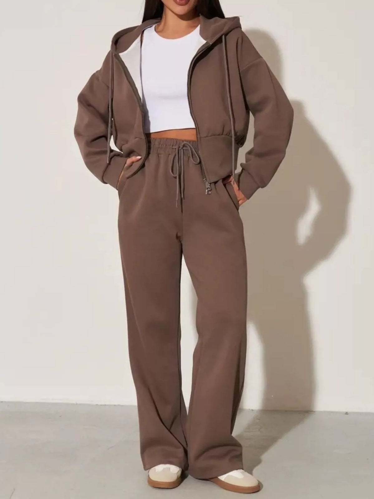 Zip-Up Hoodie and Wide-Leg Sweatpants Set