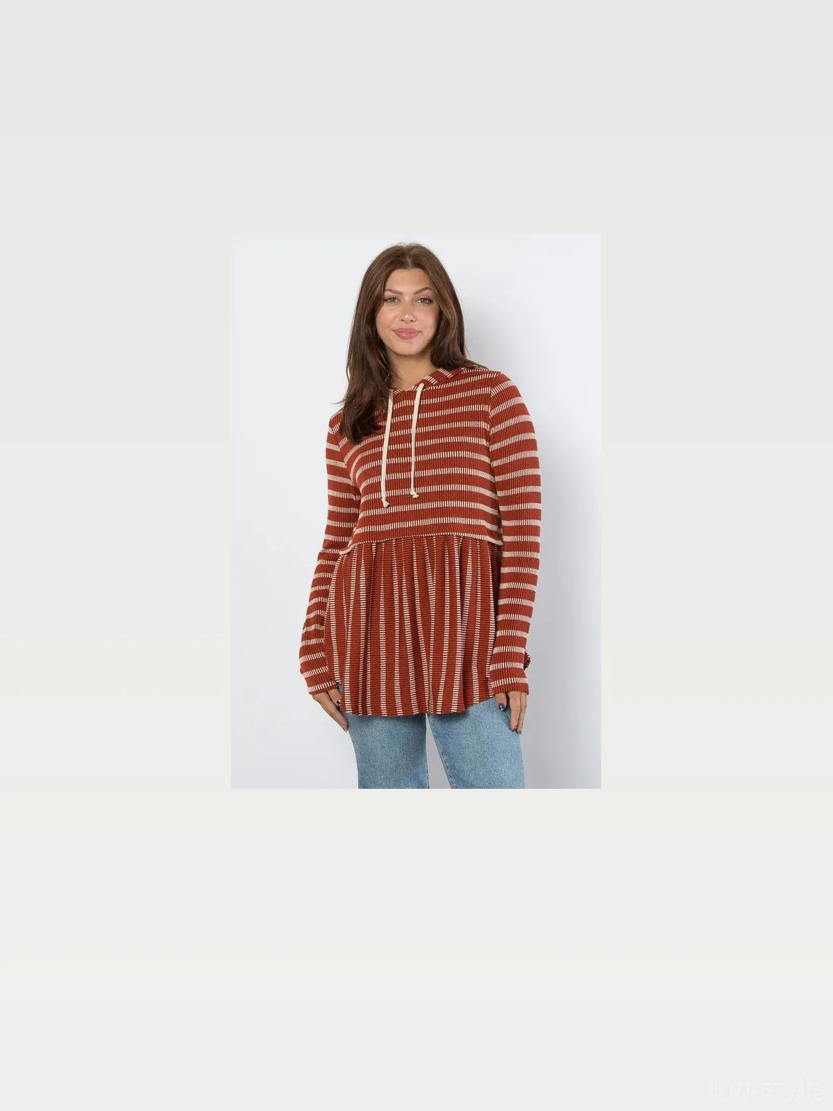 Striped Babydoll Hoodie with Drawstring Waist