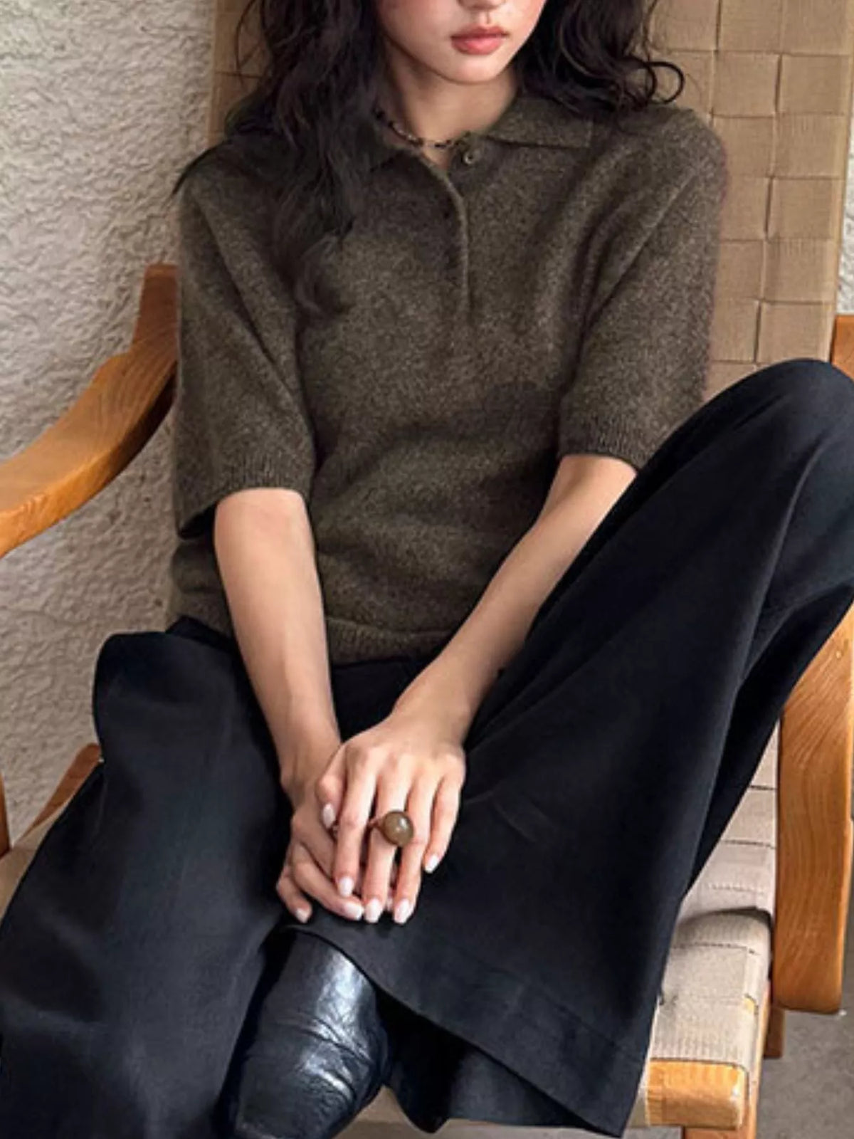 Wool Short-Sleeve knitted Polo Shirt