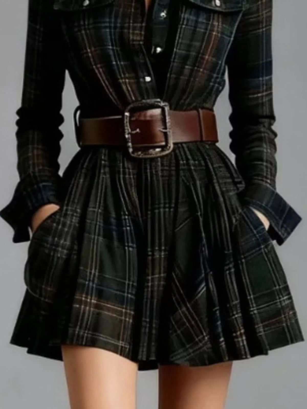 Plaid Long Sleeve Shirt Dress
