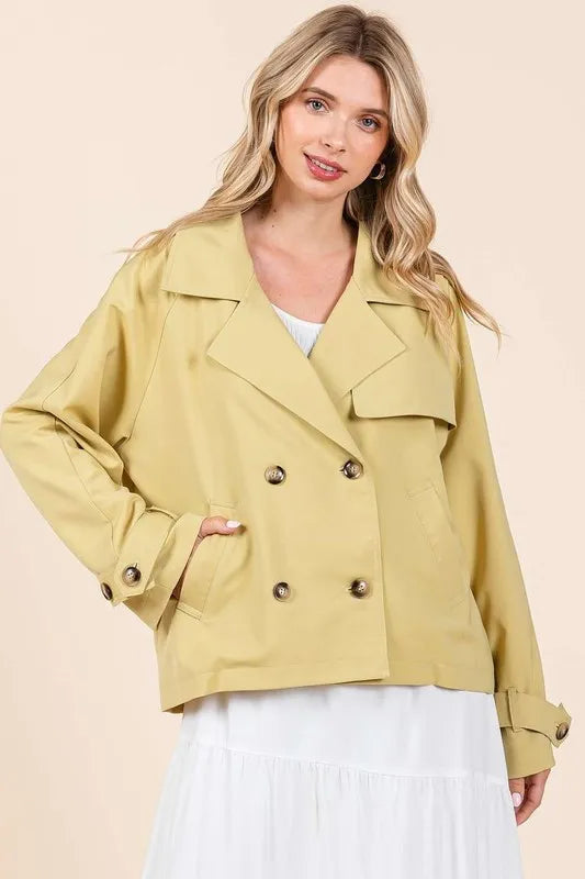 Double Breasted Long Sleeve Cropped Trench Coat Jacket