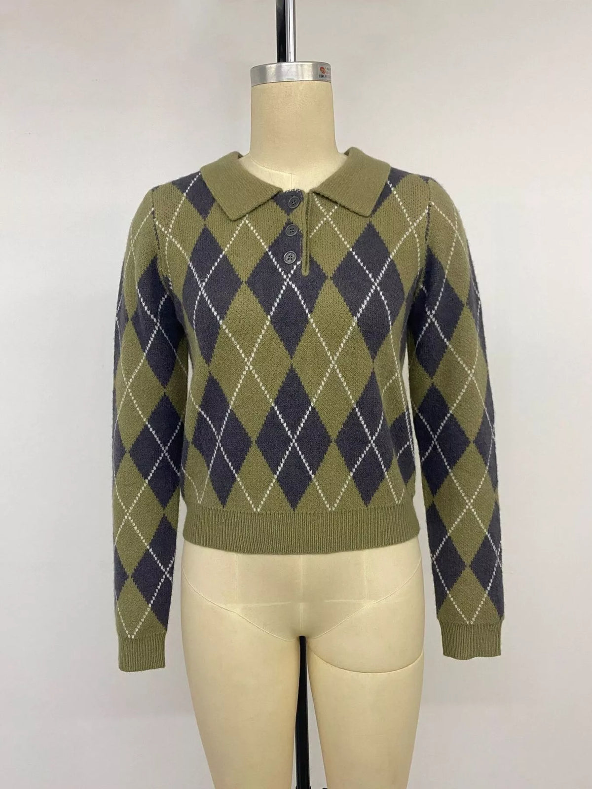 Argyle Pattern Collared Knit Sweater