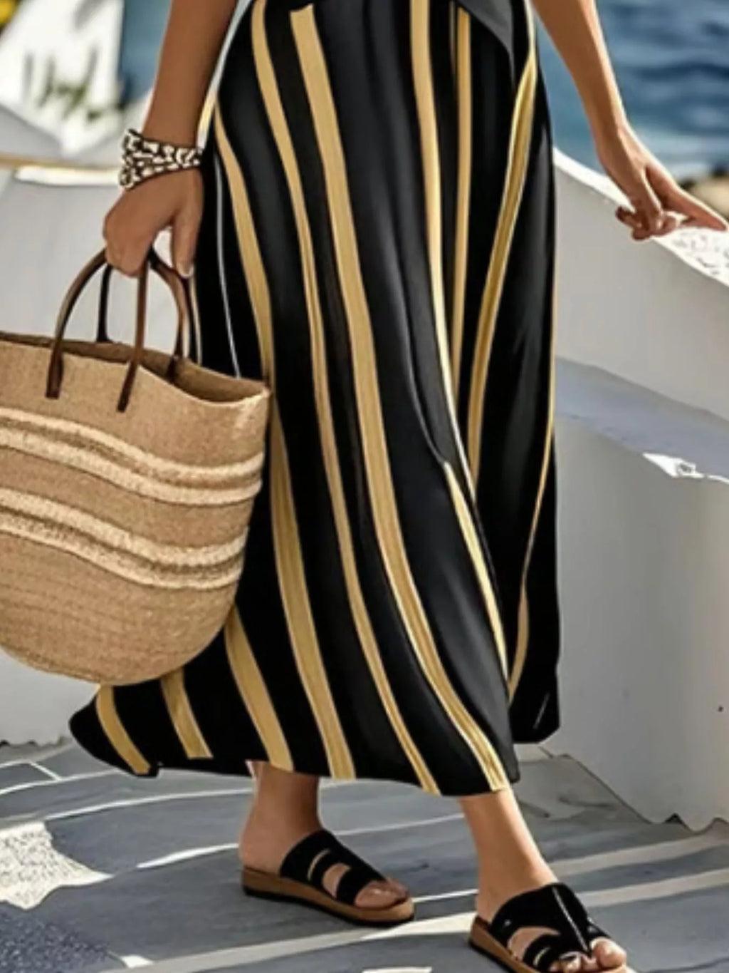 Full Size Striped Surplice Half Sleeve Midi Dress Plus Size
