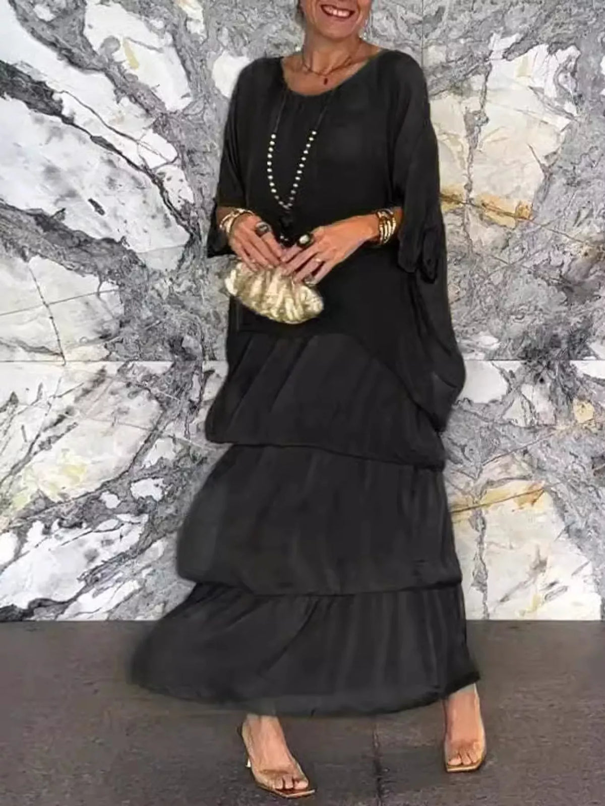 Full Size Layered Batwing Sleeve Maxi Dress Plus Size