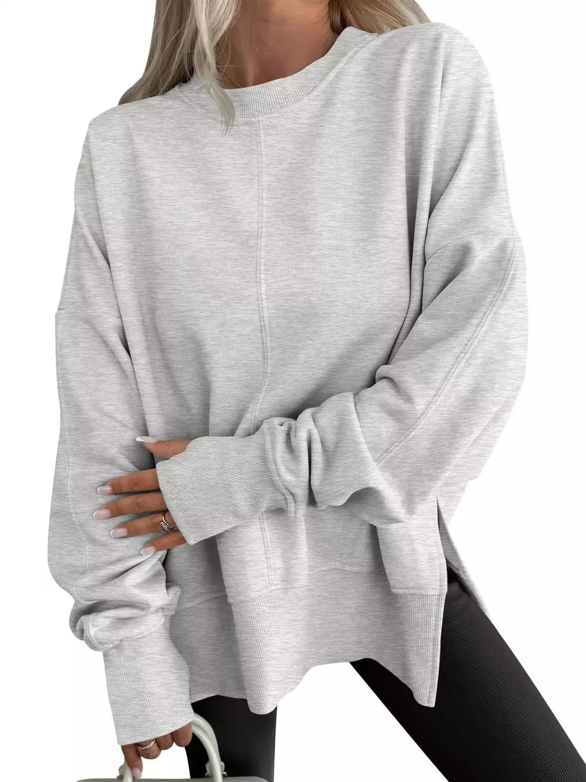 Oversized Crew Neck Sweatshirt with Side Slit