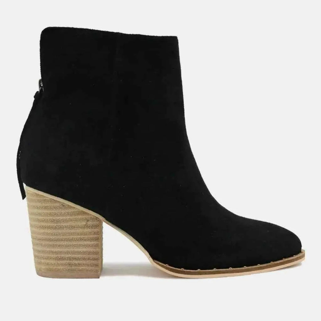 Suede Point Toe Ankle Booties with Mid Heel