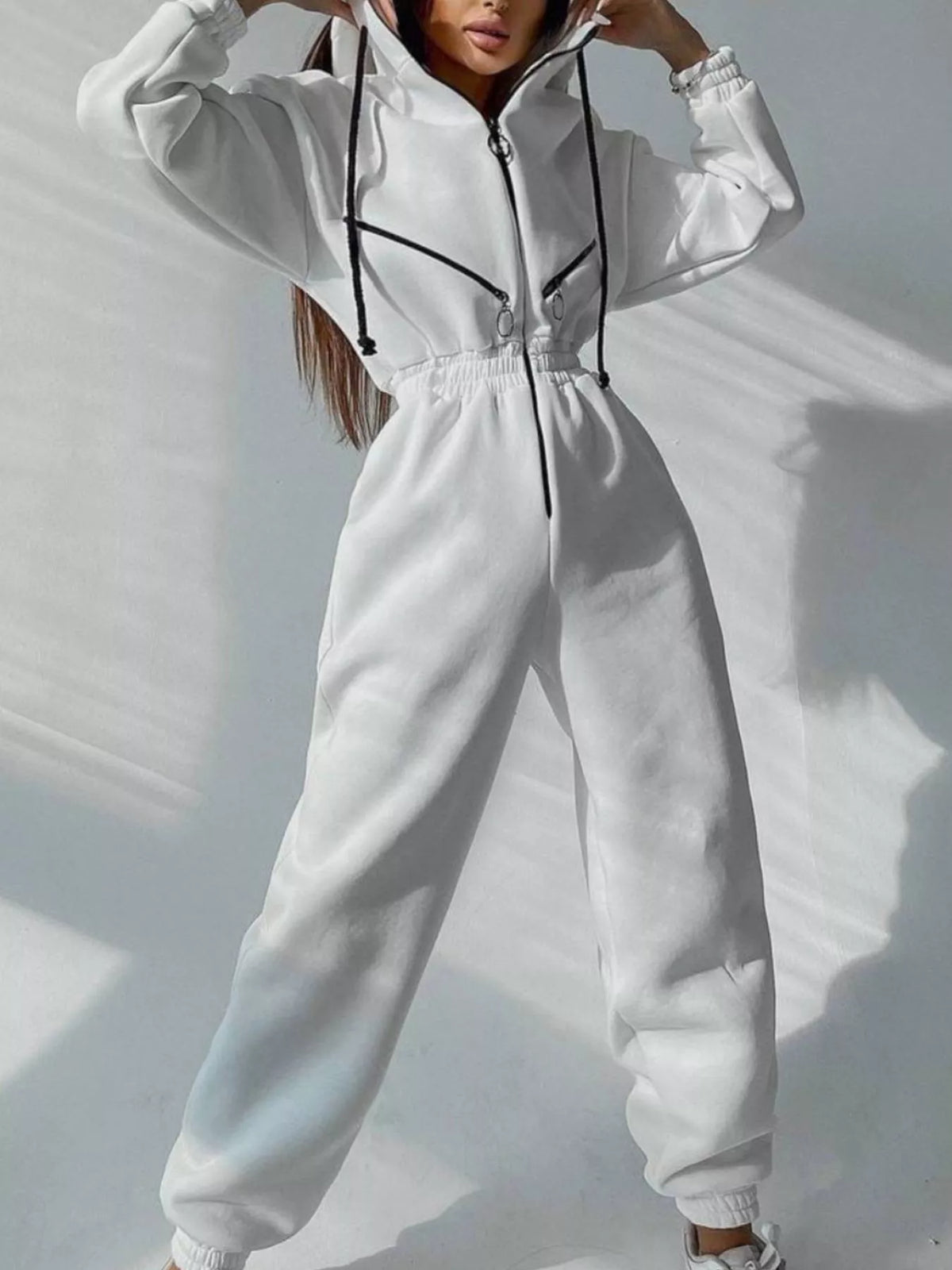 Zip Front Dropped Shoulder Jumpsuit