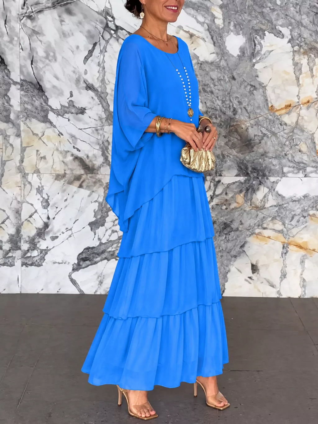 Full Size Layered Batwing Sleeve Maxi Dress Plus Size
